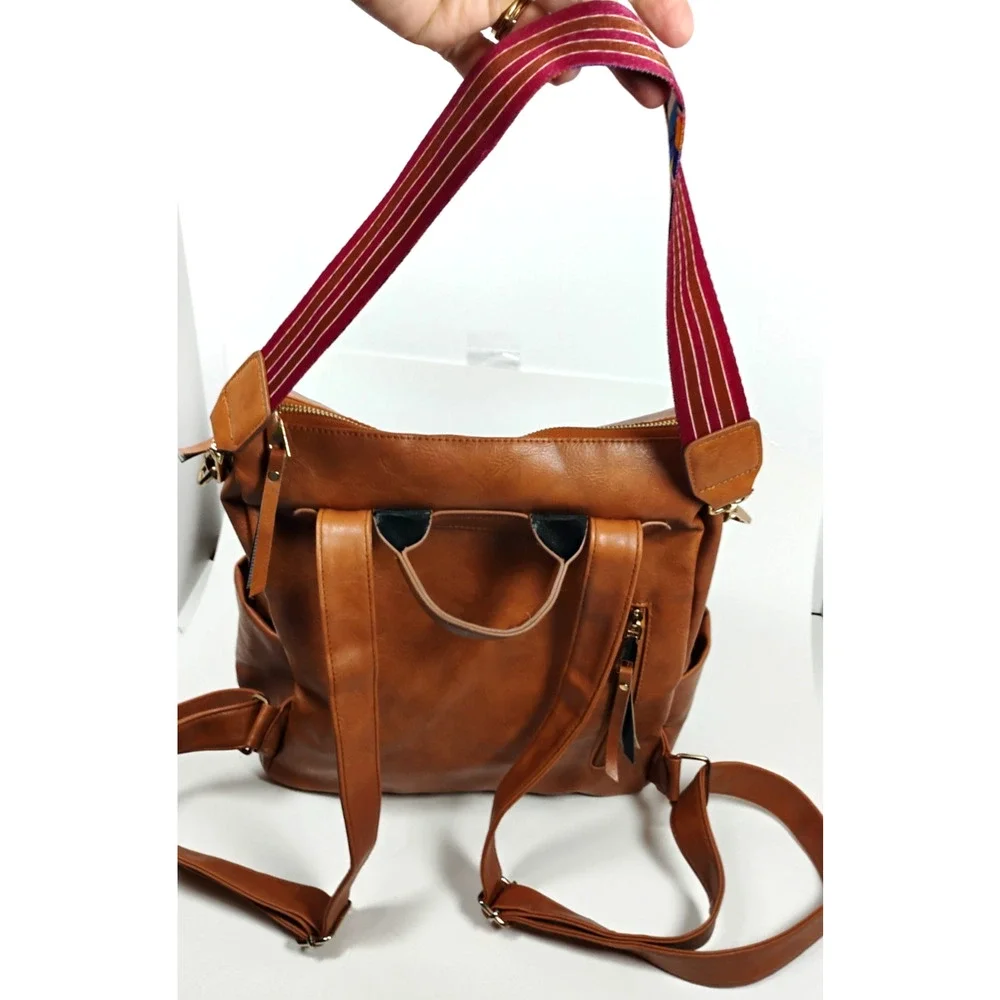 Modem & Chic Cognac Convertible Backpack Purse Boho Reversible SW Strap
